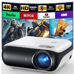 (6000Q) HAPPRUN Native 1080P Bluetooth Projector, Full HD Portable Outdoor Movie Projector with Built-in Speaker, Compatible with Smartphone, HDMI, US