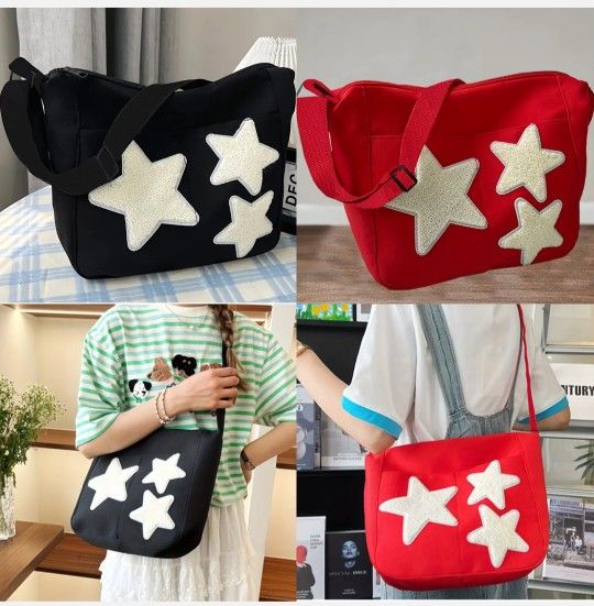 STARS TOTE SHOULDER BAG CASUAL ADJUSTABLE STRAPS ZIPPER CLOSURE CROSS BODY