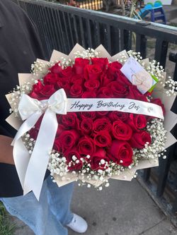 Large Red Rose Bouquet with Baby's Breath