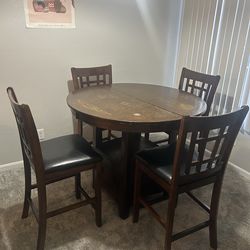 Wood Drop Leaf Counter Height Dining Table with 4 Chairs