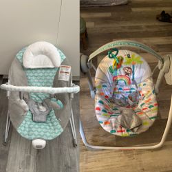 2 For $40-Bright Starts Electric Baby Swing And Bouncer Seat