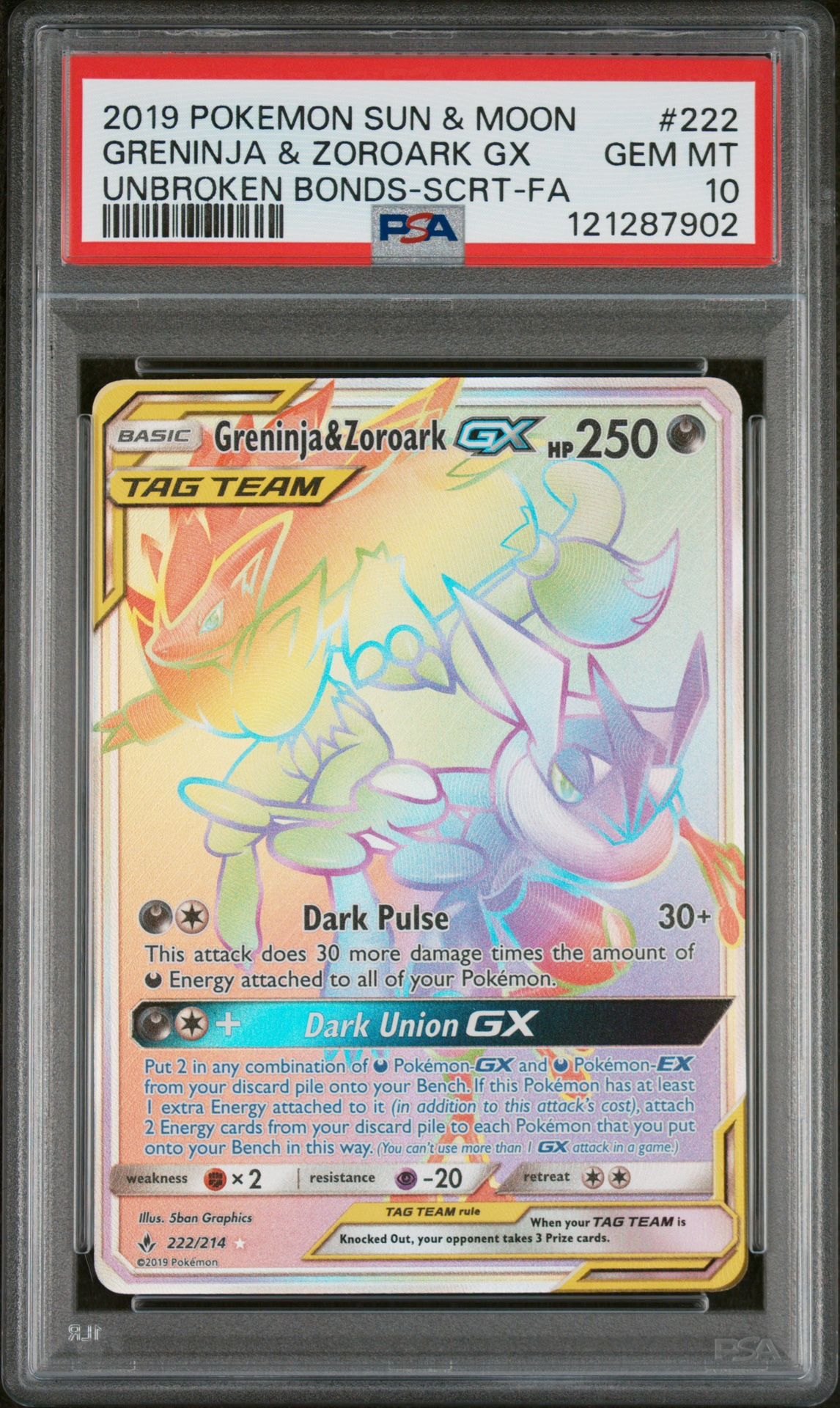 2019 Pokemon Greninja & Zoroark GX #222/214 PSA 10