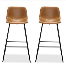Lue bona Alexander Faux Leather Barstool  Materials: Faux Leather, Powder-coated Steel  30”H ,Weight Capacity: 300 lbs Color: Whiskey Brown Set of 2  