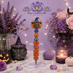 Halloween Pumpkin Beaded Decorative Pen