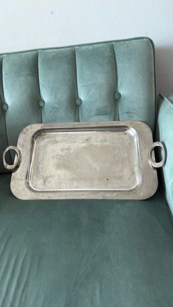 Vintage Mid-Century Chrome Plated Steel Serving Tray with Curved Loop Handles, Rectangular Bar Cart Platter