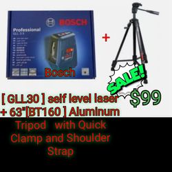 Bosch..
[ GLL30 ] Self Level Laser +
 [BT160] 63 in. Aluminum Tripod  with Quick Clamp and Shoulder Strap All In One Deal 

