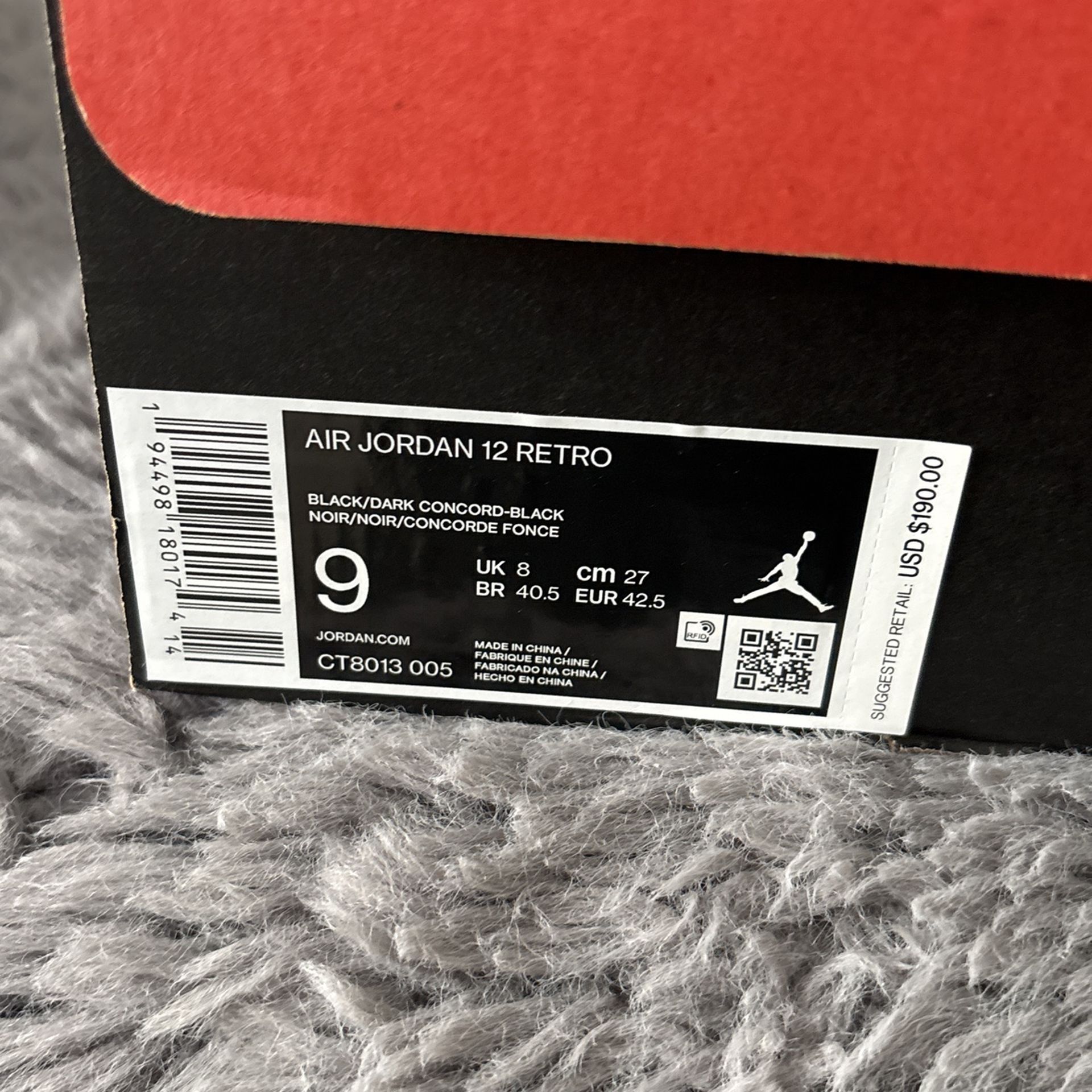 Jordan 12 Retro Black Concord Size 9