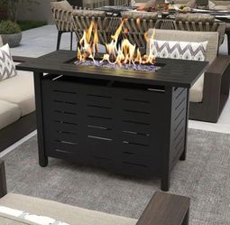 New - 40in 50000 BTU Propane Fire Pit Outdoor - Rectangular Steel Gas Fire Table with Lid | Water