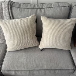 2 West Elm Corded Bias Velvet Pillows in Sand with Down Alternative Inserts 