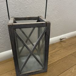 Lantern wood/ glass - 7 inches deep/ 6.5 wide/  17 inches high with handle 