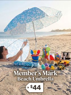 8' umbrella with an 8-rib frame and functional sand anchor