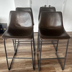 Genuine Leather Bar Stool Set