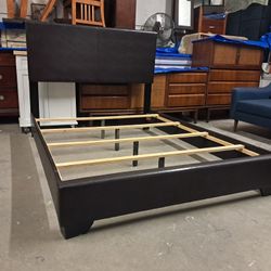 Modern Brown Leather Full Size Bed Frame
