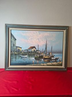 Vintage P. Stirrat Large 24x36 inch Oil Painting with Frame
