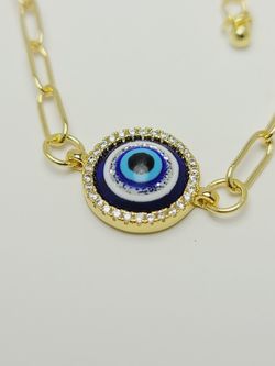 14k Gold Filled &Cubic Zircon "Blue Evil Eye " bracelet for Women New