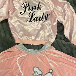 Girls 50s Pink Poodle Skirt with Pink Lady Jacket Halloween Costume