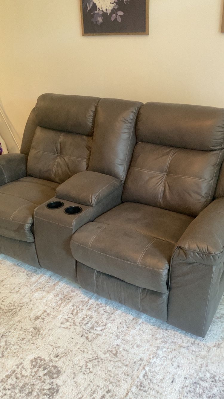 Grey Reclining Loveseat W/Center Console