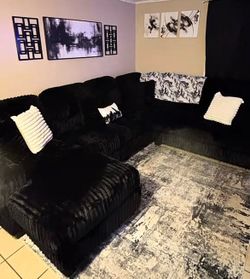 Oversized Black Corduroy Sectional Sofa - Excellent Condition