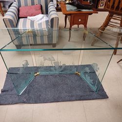 Breathtaking Custom All-Glass Console Table With Fish Etching