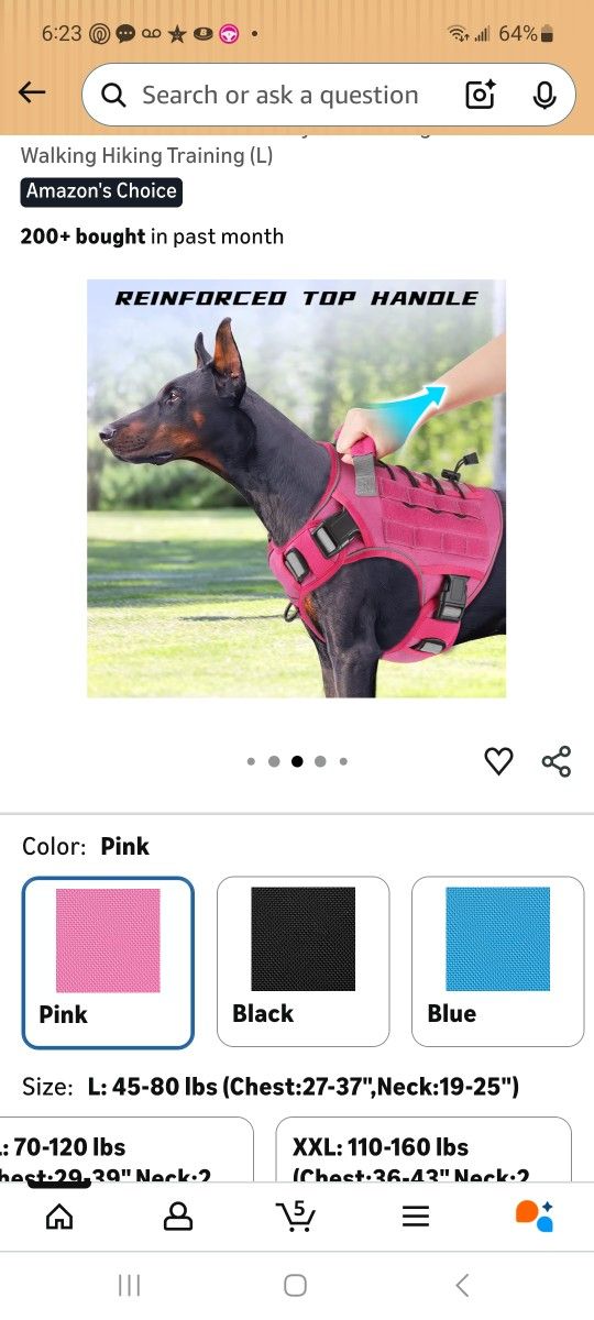XXL PINK WALKING DOG HARNESS