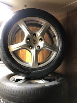 Set of used Porsche wheels and tires18 inch stuggered $750 for the set of 4 rims and 4 tires.