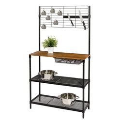 65" Baker's Rack with Cutting Board and Hanging Storage - Black

