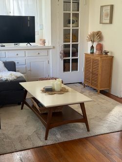 Mid-Century Modern Coffee Table with Lower Shelf – 24” x 48”