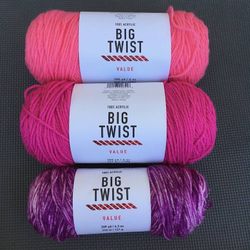 Lot of 3 Big Twist Skeins of Acrylic Yarn