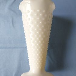 

Milk Glass hobnail pedestal vase 9.5” H 5” diameter 

