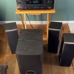 Onkyo HT-R540 AV Receiver with SKF-540F Front Left Center Front Right Speakers and Subwoofer SKW-540 TESTED WORKS