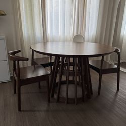 Walnut Wood Table And Chairs 