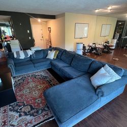 3-Piece Navy Blue Sectional With Queen Pullout Bed