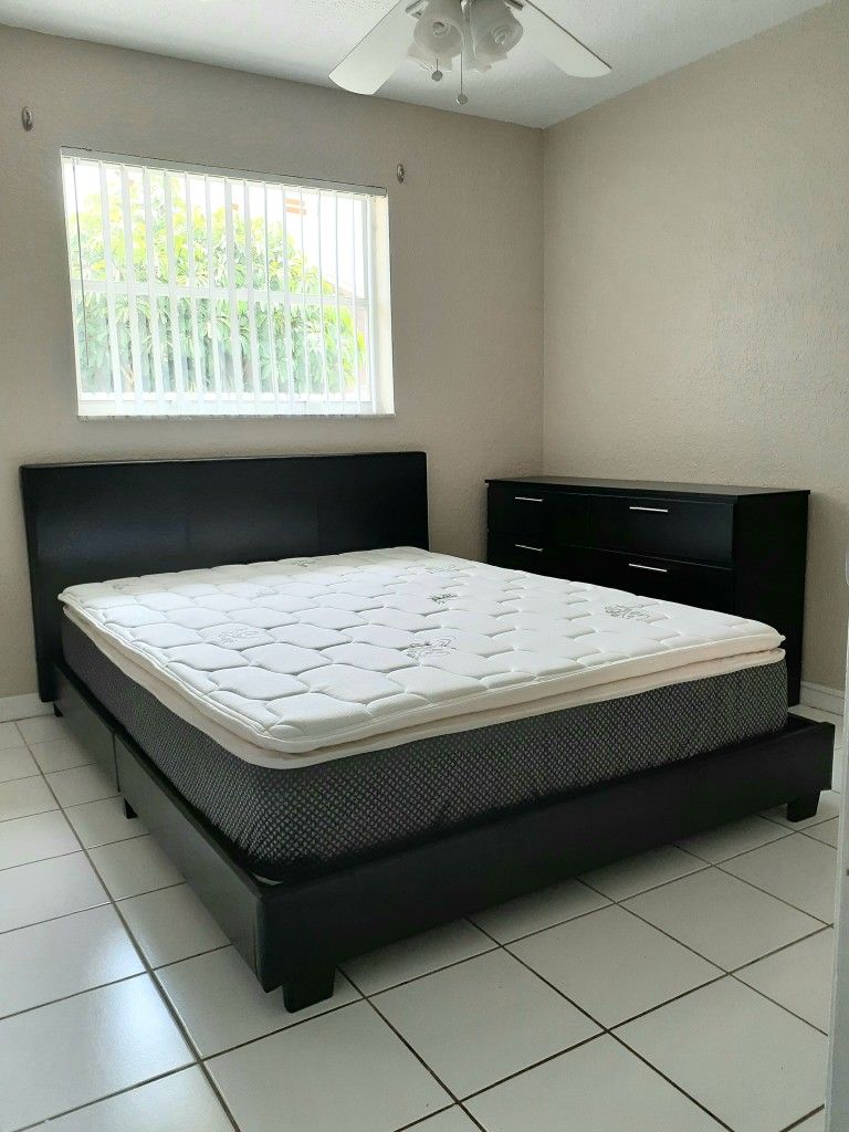NEW QUEEN BED FRAME IN BOX PLUS DRESSER MATTRESS SOLD SEPARATELY
