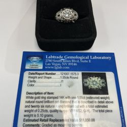 14KWG Ladies 1.55CTS Round Diamond Ring