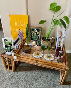 Vintage Midcentury Bamboo Rattan Breakfast in Bed Tray with Removable Tray