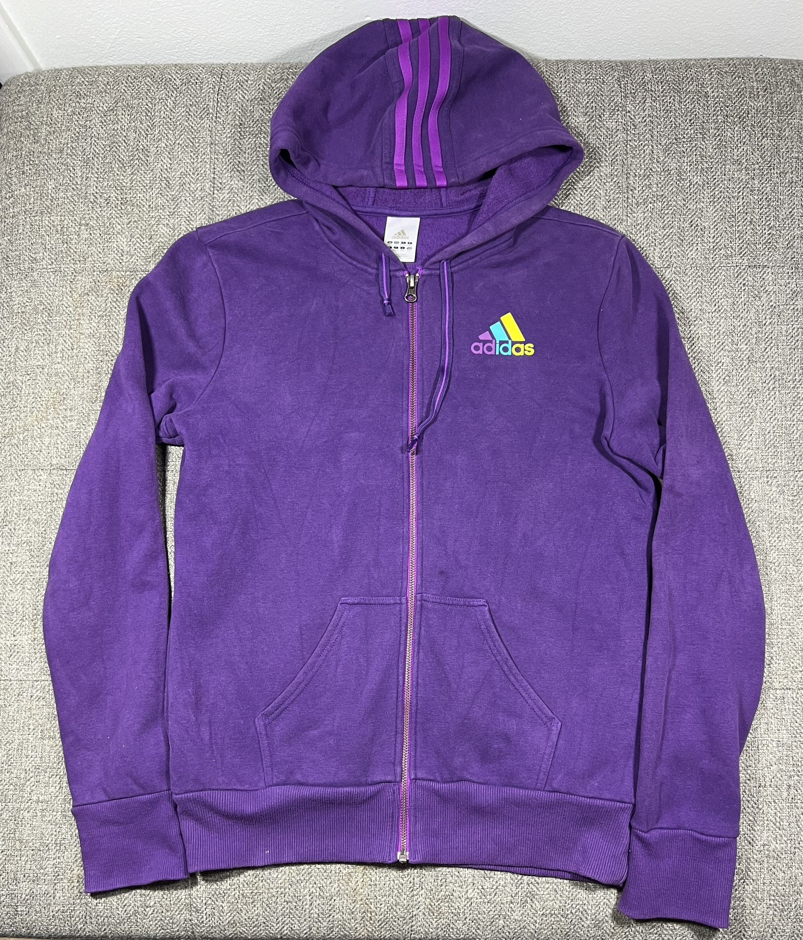 Adidas Women Hoodie Full Zip Sweatshirt Athletic Long Sleeve Size M Purple