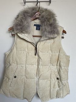 Ralph Lauren Cream Puffer Vest Coyote Fur Trim