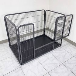 (Brand New) $110 Heavy Duty Pet Playpen w/ Plastic Tray, Dog Cage Kennel 4 Panels,  L49” x W32” x H35”