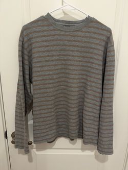 GAP Long Sleeve Shirt M Gray Brown Stripe 100% Cotton Thermal