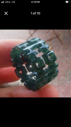 Dark Green Certificate Jadeite Jade Double Happiness Round Circle Ring