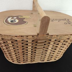 Vintage Woven Wood Picnic Basket
