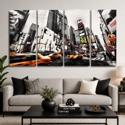 NYC Times Square 4-Panel Canvas Wall Art – 48” Wide
