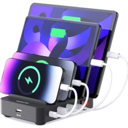 5-Port Fast Charging Station for Multiple Devices - Charging Station Organizer - iPad Charging Station - USB Charging Station - Family Charging Statio