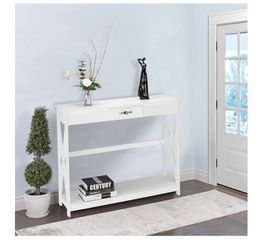 White Entryway Table With Shelf And Storage