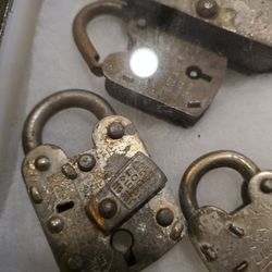 Framed Antique Padlock Collection Vintage Decor