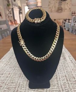 12mm Cuban Link Set 14k Gold Plated 20” Necklace  7.5” Bracelet Gold Plated