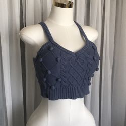 Pom Pom Knit Crop Top Size L
