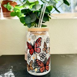 Butterflies 16 Oz Can Glass 