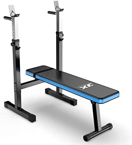 Adjustable Bench Press Weight Bench Folding Fitness Barbell Rack for Full Body Workout Incline & Decline Capability Home Gym Strength,Black/Blue