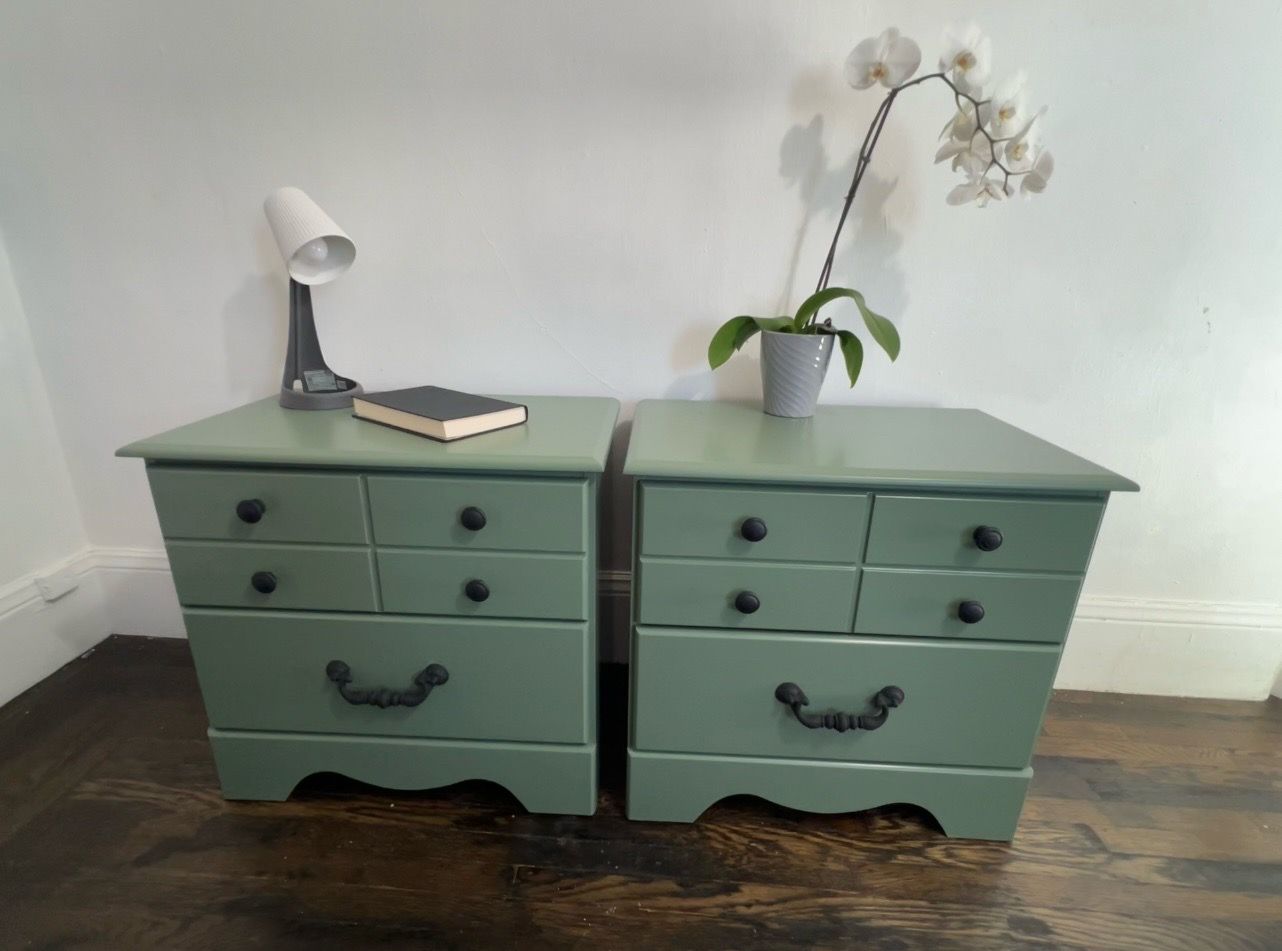 Sage Green Nightstand Set - Sprayed Designer Finish - Organic Modern